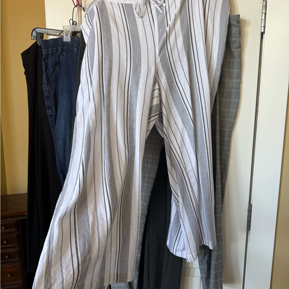 Linen, Elastic W/Drawstring Wide Leg Crop Trousers With Pockets